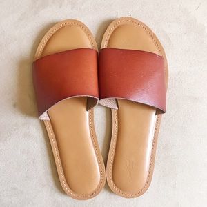 Cognac Slip On Sandals